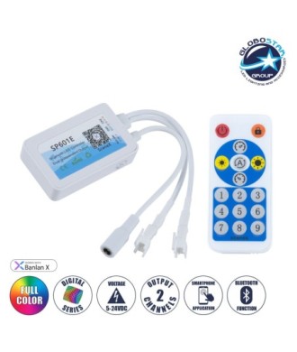GloboStar® 70038 Ασύρματος LED Dream-Color Magic Digital RGBW Dual Controller Bluetooth με Χειριστήριο RF 16 Keys για LED Digital RGBW Προϊόντα 5v - 12v - 24v 2048 IC